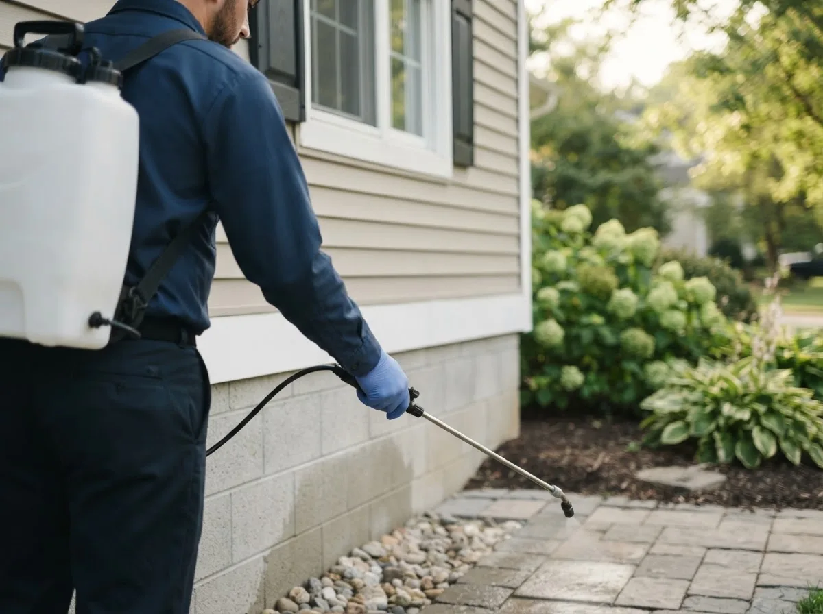 Pest control technician inspecting a home in West Bloomfield, MI